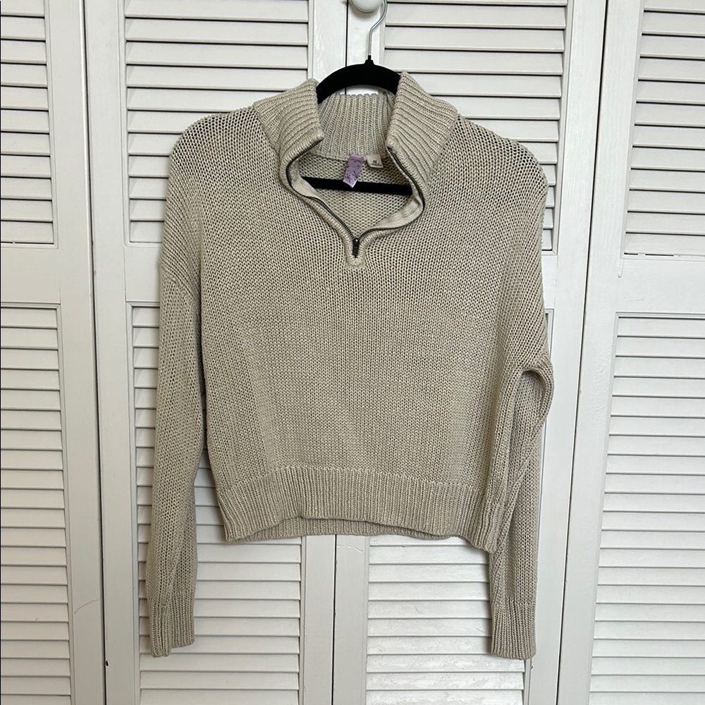 Cream Quarter Zip Sweater with Textured Knit